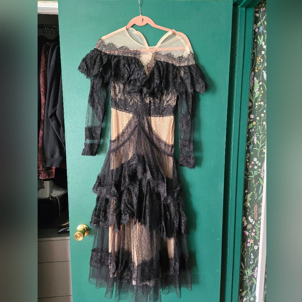 Elegant Black and Cream Lace Dress - Picture 2 of 3